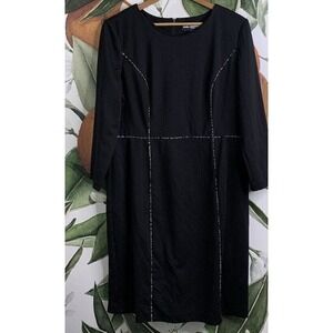 Karl Lagerfeld Womens Size 14 3/4 Sleeves Sheath Dress Black w/ Piping Back Zip